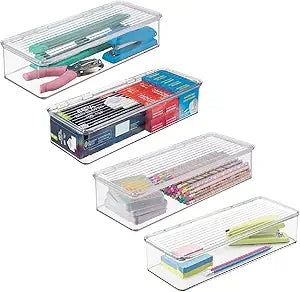 iDesign Plastic Stackable Hinged-Lid Pantry or Kitchen Storage Box - Set of 4 - Clear