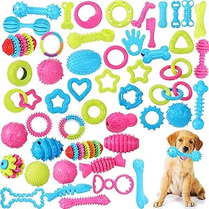Jenaai 50 Pack Puppy Toys Chew for Teething Cute Soft Dog Toys Interactive Teething for Small Dogs Anxiety Relief Cleaning Teeth, Assorted Style