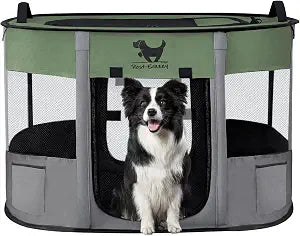 Rest-Eazzzy Dog Playpen, Foldable Kitten Playpen for Medium Dogs, Portable Pet Puppy Playpen with Removable Shade Cover, Indoor Outdoor Travel Camping Use for Small Pets with Carrying Case (M, Green)