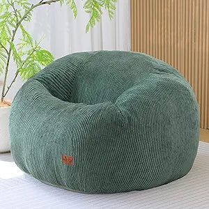 Bean Bag Chair for Adults Teens & Kids, Giant Round Bean Bag with Memory Sponge Filling, Boneless Lounge Floor Sofa Chair with Handle & Non-Slip Base for Living Room Bedroom Balcony(L-Green)