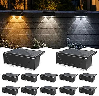 Solar Fence Lights, 12 Pack Solar Lights Outdoor Waterproof, 2700/4000/6000K 3 Mode Dusk to Dawn Deck Light, Outdoor Lighting for Backyard/Railing/Wall/Step/Patio/Porch/Stair