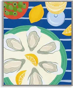Oyster Plate Stripes Coastal Kitchen, 11 x 14 Inch Framed Gicle Print