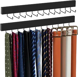 ZEDODIER 2 Pack Tie Rack & Belt Hanger Wall Mounted, Wooden Tie Organizer