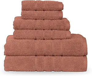 Martex 6-Piece Towel Set Ultimate Performance 100% Cotton 2 Bath Towels 2 Hand Towels 2 Wash Cloths Versatile Low-Linting Supersoft & Absorbent Bathroom Set Easy Care Terracotta