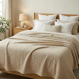 100% Cotton Ultra Soft Muslin Blankets for Adults, 6-Layer Lightweight King Size Blanket for Bed, Pre-Washed Breathable Gauze for Bed Layering, All Season Comfort, Linen Beige 108"x90"