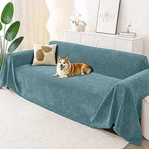 Smiry Couch Cover for Dogs, Washable Chenille Sofa Covers for 3 Cushion Couch, Soft Sofa Slipcover for Pets, Thick Sectional Furniture Protector with Tassels (Blue, 71x118 Inch)