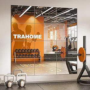 TRAHOME Wall Mirror Tiles, 16"x12"x12PCS Full Length Home Gym Mirror for Garage, Bedroom, Living Room, Over The Door