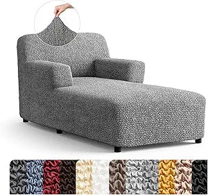 PAULATO BY GA.I.CO. Stretch Chaise Lounge Slipcover 1-Piece Non-Slip Soft Elastic Lounge Chair Covers Furniture Protector Washable - Ash (with Armrest 32"-48" Wide)