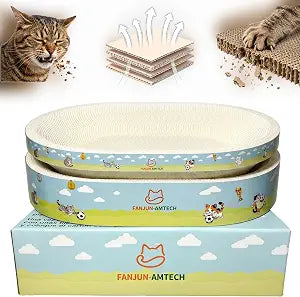 3PCS White Cat Scratcher Cardboard Lounge Bed, Mess-Free High-Density Oval Cat Scratching Pad for Indoor Cats, Sports Soccer Style Cat Scratcher Bowl Nest for Large Cats and Kittens (M)