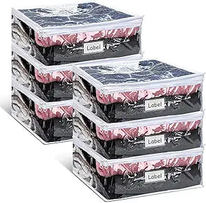 Hoolerry 6pcs Clear Zippered Storage Bag Plastic Individual Sweater Storage Bag with Zipper Label Closet Clothing Organizer for Blanket Clothes Bed Sheet Comforter Quilt Pillow(23.6 x 19.7 x 9.8 Inch)