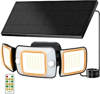 intelamp Solar Flood Lights Outdoor Waterproof, 6000mAh 1500LM Split Mono Dusk to Dawn Security Light with Dual Motion Sensor, Remote, 9.8ft Cable for Yard Garden House (Warm Light)