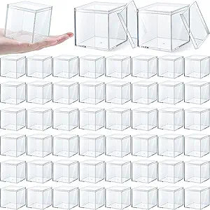 Yulejo Acrylic Plastic Square Cube Small Acrylic Box with Lid Storage Mini Acrylic Boxes Square Display Box Organizer Containers for Candy Pill, Tiny Jewelry, Gifts, 2.56 x 2.56 x 2.56 Inch (48 Pcs)