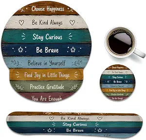 Inspirational Quote Mouse Pad with Wrist Rest, Keyboard Support and Coaster