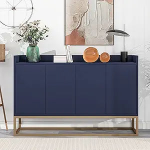 LUMISOL Wood Storage Sideboard Cabinet with Doors and Adjustable Shelves Modern Kitchen Sideboard Buffet Cabinet with Metal Base for Small Space, Navy Blue