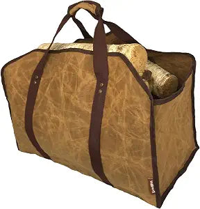LivinWell Firewood Carrier Log Tote Bag with Closed Ends Contains Dirt Stands Up for Easy Wood Loading Large Heavy Duty Waxed Canvas Fireplace Storage Carry Basket