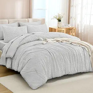 Andency Full Size Comforter Set 7 Pieces, Light Grey