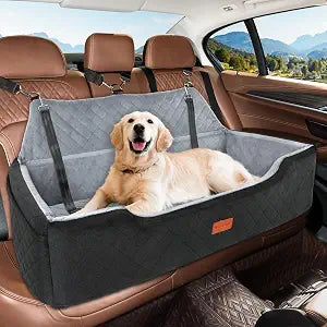 HEGGCOOE Large Dog Car Seat Under 100 lbs, Washable Dog Car Bed for 2 Medium Dogs, Detachable Pet Booster Seat with Storage Pocket and Seat Belt for Back Seat Dog Travel Bed