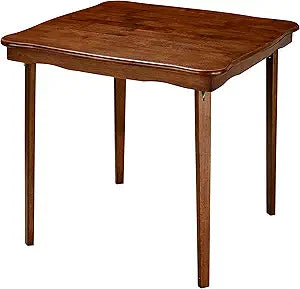 MECO Stakmore Stylish Durable Versatile Square Solid Wood Scalloped Edge Compact Folding Traditional Card Table for Home Use, Cherry