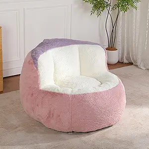Giant Bean Bag Chair with Faux Rabbit Fur, Cute Sofa, Cute Armchair, Plush Sofa Lounger with High-Density Sponge Filling, Ergonomic Support (Pink+White+Purple)