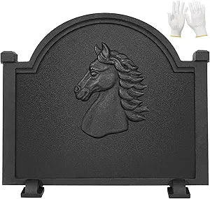 G GOOD GAIN Fireplace Back Plates - Firebacks for Fireplace 20 inch with Feet | Cast Iron Fireplace Heat Deflector Wall Protection | Fire Backs for Kitchen Backsplash Decorative Horse Design