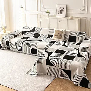 WEYOND Boho Chenille Couch Cover for L Shaped Sectional Sofa, Bohemian Sofa Covers Washable, Pet Friendly Chaise Cover for 2/3/4 Seater Couch (71" x 118" + 71" x 102", Black)