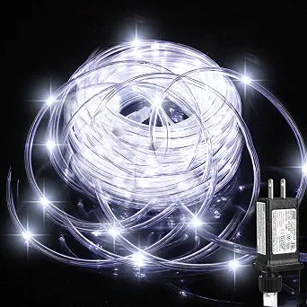 (New) Rope Lights Outdoor, 33FT 100LED 8 Light Modes Outdoor Tube Lights, IP65 Waterproof Copper Fairy String Lights for Garden Yard Porch Home Wedding Party New Year Holiday Decoration - White