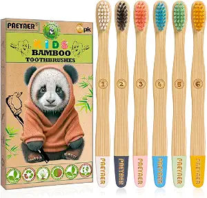 6 Pack Bamboo Kids Toothbrushes - Extra Soft Toothbrush for Kids - Natural Toothbrush Set Designed for Children Ages 3 and Up (Multicolor)