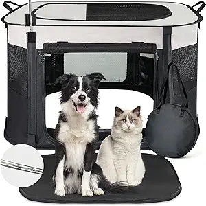 NEZUC Dog Playpen,Pet Playpen,Foldable Cage Kennel for Small Dog Cat,Waterproof Exercise Pen Crate with Removable Bottom,Indoor Outdoor Travel Use with Carrying Case (Black, Medium(32''26''22''))