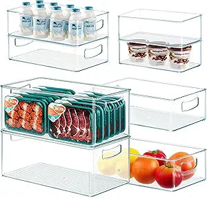 Heyuzb 8 PACK Freezer Organizer Bins Fridge Organizers and Storage Stackable Refrigerator Organizers Bins with Side Handles Clear Storage Bins for Pantry, Under Sink, Kitchen Cabinet