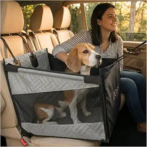 Dog Car Seat Cover with Hard Bottom Back Seat Extender for Dogs Up to 35 lbs, Waterproof Non-Slip Hammock, Rigid Reinforced Base with Triple Security System, Storage Pockets, fits Cars SUVs Trucks