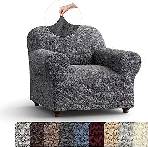 PAULATO BY GA.I.CO. Chair Cover - Armchair Cover - Armchair Slipcover - Cotton Fabric Slipcover - 1-Piece Form Fit Stretch Stylish Furniture Protector - Mille Righe Collection - Dark Grey (Chair)