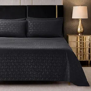 Baby Phat Heart Cat Stamp 4-Piece Microfiber Sheet Set, Black, Twin