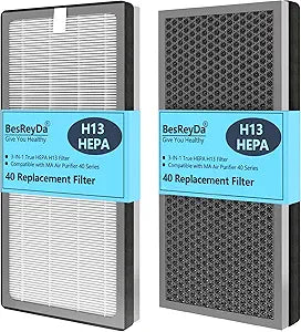 40 Replacement Filter Compatible with MA Air Purifier 40 Series, 3-IN-1 True HEPA 13 Filtration, Fine Pre-Filter and Activated Carbon F ilter, 2 Pack