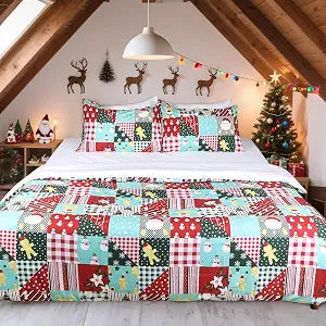 HITIME 100% Polyester Printed Christmas Duvet Cover Set - King Size 3 Piece Lightweight & Breathable Bedding Set, Soft Microfiber Comforter Cover with Zipper Closure, Christmas Collrction