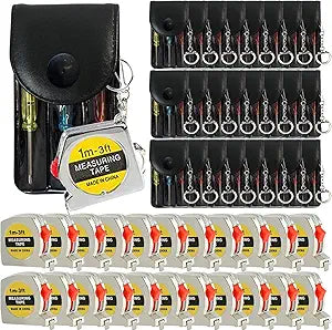 48 Pcs Mini Screwdriver Keychain Tape Measure Keychains Set Keychain Tape Measure Mini Screwdrivers in Pouch Keychain for Birthday Party Favors Adult Tool Party Prize for Father's Men Gifts