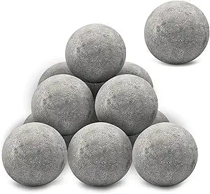 Zhenx Ceramic Fire Balls, 4 Inch, Set of 12 Round Fire Stones, for Indoor and Outdoor Fire Pits, Fire Bowls and Fireplaces, Grey