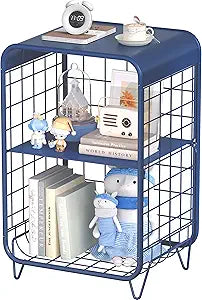 APEXCHASER Cute Nightstand,Metal Side Table,3-Tier Modern End Table with Storage Shelf, Unique Side Tables, Cute Coffee Table for Living Room, Small Table for Bedroom,Navy Blue