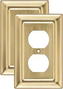 Monarch Abode Duplex Outlet Cover Plate 1-Gang Brushed Gold Plug Wall Plates, Electrical Outlet Cover Plates, Electric Outlets Covers, Architectural Decorative Outlets Covers Wall Plate, Pack of 2
