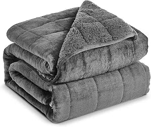 Sherpa Fleece Adult Weighted Blanket, 15 Pounds Dual Sided Soft Plush Blanket for Couch Bed Sofa, Heavy Thick Blankets with Glass Beads Great for Sleep, 48 x 72 inches, Dark Grey on Both Sides