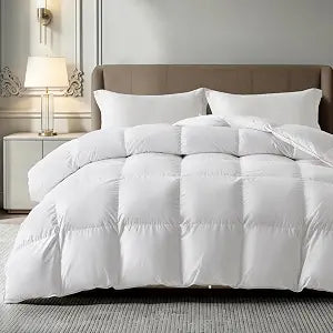 Maple&Stone Feather Down Comforter King Size, All Season Duvet Insert with Breathable Cotton Shell, Box Stitch Construction, Reliable Everyday Bedding with Corner Loops