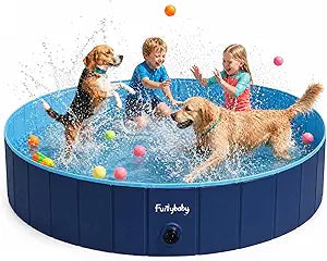 Furrybaby Dog Pool, Kiddie Pool Hard Plastic Foldable Dog Pools for Large Dogs Portable Pet Doggie Wading Swimming (Navy 63'') Indoor and Outdoor
