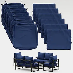 Thick Outdoor Back&Seat Cushion Covers 22223in 6Pcs for Patio Furniture with Zipper Closure and Handle, Waterproof Replacement Slipcover for Garden Rattan Chair Sofa, Blue