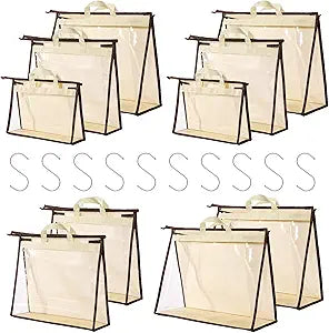 10 Set Handbag Storage Organizer Dust Bags for Purses Handbags Closet, Clear Purse Protector Storage Bag Dust Cover for Bags, Closet Organizer for Handbags with Hooks