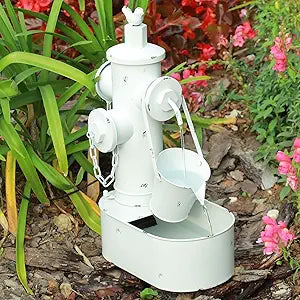 Metal Fire Hydrant Solar Water Fountain with Backup Battery,Solar Powered Water Fountain Outdoor,Solar Fountain Bird Bath for Garden, Patio & Yard Decor,Working at Night for at Least 6 Hours (White)
