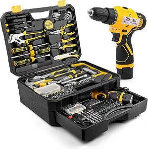 DOWELL 223-Piece Power Drill Tool Set, 12V Cordless Drill Driver Kit with Drawer Toolbox, Socket & Bit Set, Hex Keys, Wrench for Home Renovation, DIY Projects & Garage Use