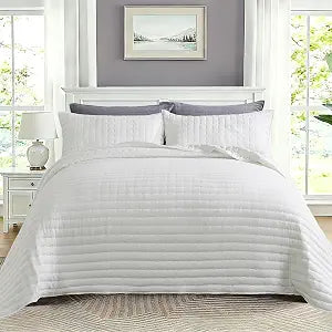 Quilt Sets, King Size 3 Pieces -106"x96" Quilted Bedspread with Shams, Bedspread Coverlet White Lightweight Cross-Stitch Bedding Decor for All Seasons