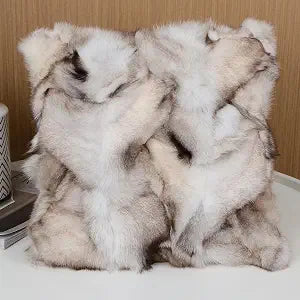 Luxury Fox Skin Fur Throw Pillow Covers Patchwork Natural Fox Fluffy Throw Pillow Case Decorative Cushion Cover for Couch Bedroom Car 18''x18'' Light Gray
