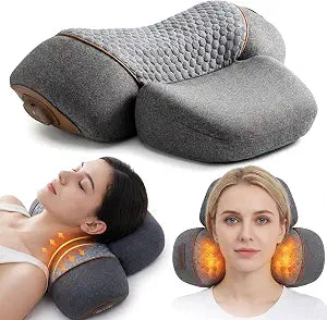 3-in-1 Neck Massager Pillow with Heat & Cervical Traction, Ergonomic Support for Neck/Back/Shoulder Relief, Stretch/Vibration Modes, USB-C Rechargeable, Portable for Home/Office/Car, Brown