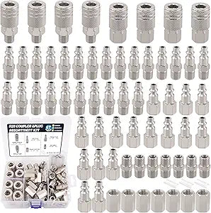 67Pcs Air Coupler and Plug Kit,1/4 Inch NPT Air Tool Fittings Set, Quick Connect Air Hose Fittings Air Compressor Accessories