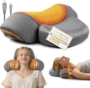 3-in-1 Neck Massager Pillow, Neck Massager for Pain Relief Deep Tissue, Massage Pillow with Heat, Vibration & Airbag Traction, 3D Ergonomic Cervical Hump Corrector Massage for Home Office